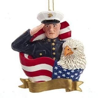 Kurt Adler MC2201 U.S Marine Corps with American Flag and Eagle Hanging Ornament