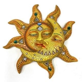 George S. Chen Imports Polyresin Orange Mosaic Face Sun with Yellow Mosaic Moon 