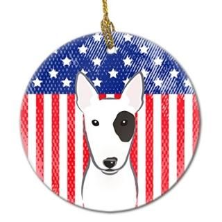 Caroline's Treasures American Flag and Bull Terrier Ceramic Ornament Multicolor
