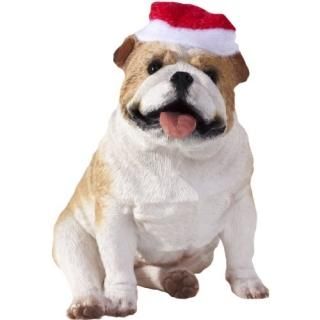 Ornament Fawn Bulldog - Sandicast Fawn Bulldog with Santa Hat Christmas Ornament