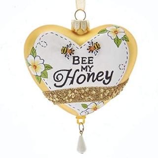 Kurt Adler T2704 Bee My Honey Heart Ornament Gold and White 4-inch High Glass an
