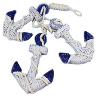 Handcrafted Nautical Decor Wooden Rustic Blue Triple Anchor Set 7 by Handcrafted