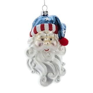 Kurt Adler J9007 Santa Head with Patriotic Hat Ornament 5-inch Tall Glass
