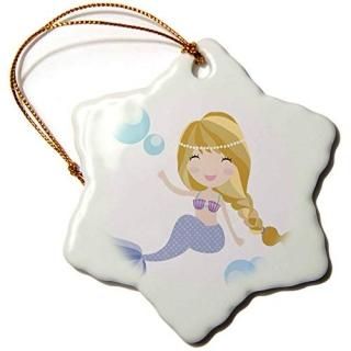 3dRose Cute Blonde Braided Mermaid in Purple Illustration Snowflake Ornament 3