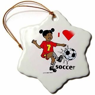 3dRose Image of African American Girl Says I Heart Soccer Snowflake Ornament 3
