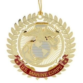 None Gold Red White - ChemArt United States Marine Corps Logo Ornaments