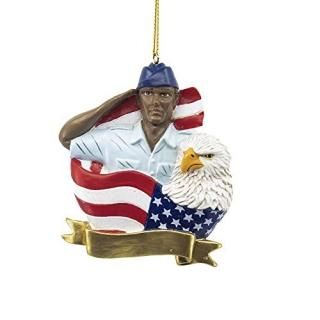 Kurt Adler AF2205 U.S. Air Force African American Soldier with Flag Ornament for