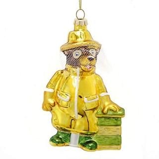 Kurt Adler Bear in Beekeeper Outfit Glass Ornament