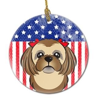 Carolines Treasures BB2179CO1 American Flag & Chocolate Brown Shih Tzu Ceramic O
