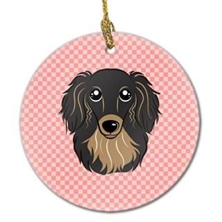 Carolines Treasures BB1213CO1 Checkerboard Pink Longhair Black And Tan Dachshund