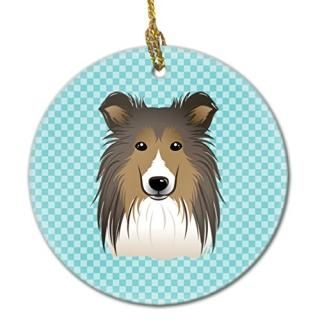 Carolines Treasures BB1180CO1 Checkerboard Blue Sheltie Ceramic Ornament&#44; 2.