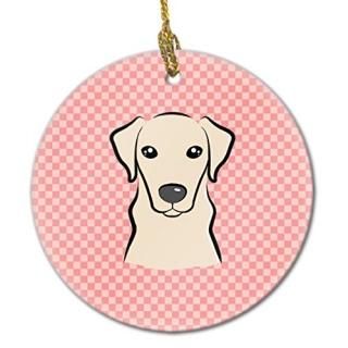 Carolines Treasures BB1222CO1 Checkerboard Pink Yellow Labrador Ceramic Ornament