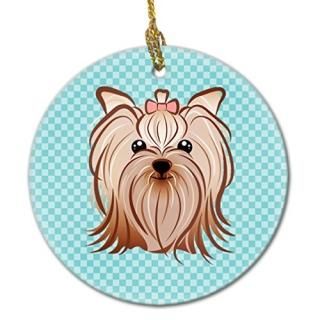 Carolines Treasures BB1142CO1 Checkerboard Blue Yorkie Yorkishire Terrier Cerami