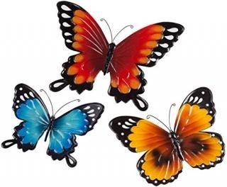 Fox Valley Traders Indoor/Outdoor Metal Butterflies Set of 3 - Blue Yellow and O