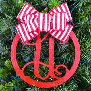 Letter U - Candy Cane Monogram Ornament - Wood Monogram Christmas Decor Personal