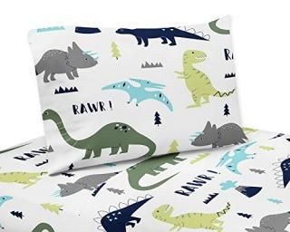 4 Piece Queen Sheet Set for Blue and Green Modern Dinosaur Bedding Collection