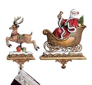 Set of 2 Joseph's Studio Santa Claus and Reindeer Christmas Stocking Holders by 
