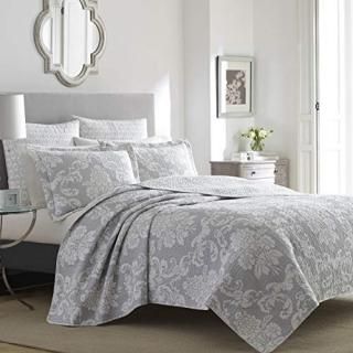 Laura Ashley Venetia Cotton Reversible Quilt King Grey