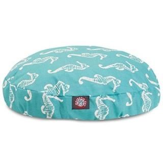 Teal Sea Horse Large Round Indoor Outdoor Pet Dog Bed With Removable Washable Co
