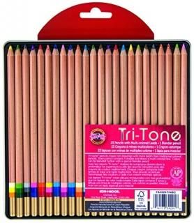 Koh-I-Noor Tri-Tone Multi-Colored Pencil Set 24 Assorted Colors in Tin and Blist