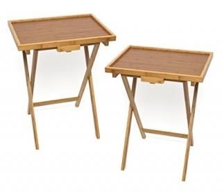 Set 2 Snack Tables Bamboo
