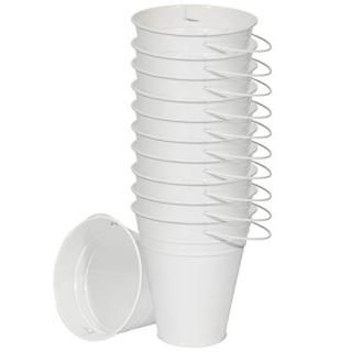 Houseables Galvanized Buckets Metal Planter Pail White 4.5 W x 5 H Tin Party Sup