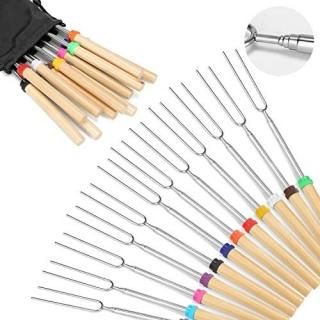 Marshmallow Roasting Sticks Wooden Handle Set of 12 Smores Skewers Telescoping F