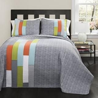Full/Queen Orange - Lush Decor 3 Piece Shelly Stripe Quilt Set Full/Queen Orange