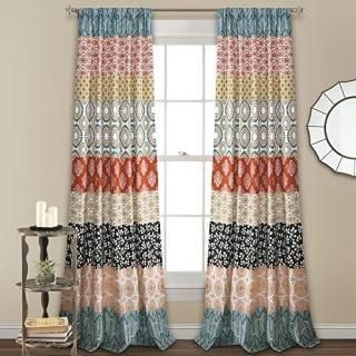 Bohemian Stripe Window Curtain Panels Turquoise/Orange 52X84 Set