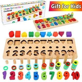 CozyBomB Wooden Number Puzzle Sorting Montessori Toys for Toddlers - Shape Sorte