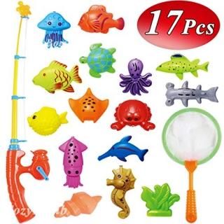 CozyBomB Kids Fishing Bath Toys Game - 17Pcs Magnetic Floating Toy Magnet Pole R