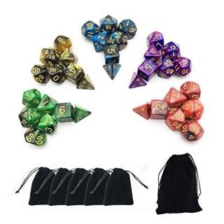 SmartDealsPro 5 x 7-Die Double-Colors Polyhedral Dice Sets with Pouches for D&D 