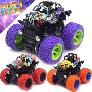 Monster Trucks Toys for Boys - Friction Powered 3-Pack Mini Push and Go Car Truc