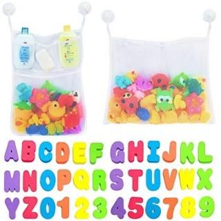 Comfylife 2 x Mesh Bath Toy Organizer + 6 Ultra Strong Hooks + 36 Bath Letters &