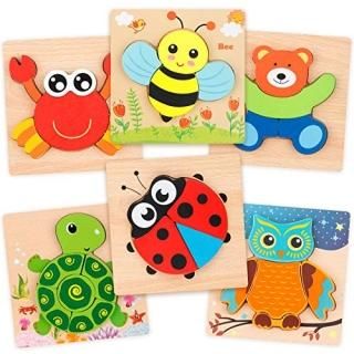 Coogam Wooden Jigsaw Puzzle Set 6 Pack Animal Shape Color Montessori Toy Fine Mo