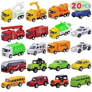 JOYIN 20 Piece Pull Back Die Cast Metal Toy Car Model Vehicle Set for Toddlers G