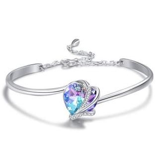 AOBOCO Love Heart Bangle Bracelet Sterling Silver Women Bracelet Embellished wit
