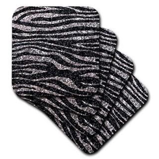 set-of-4-Soft - 3dRose cst_113176_1 Silver and Black Zebra Print Faux Bling Phot