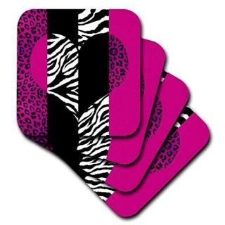 set-of-8-Soft - 3dRose cst_35437_2 Pink Black and White Animal Print-Leopard and