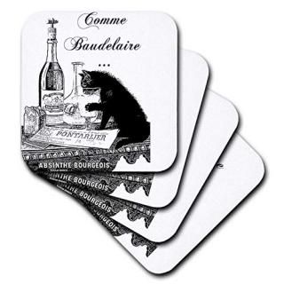 set-of-4-Ceramic - 3dRose cst_110380_3 Black Cat French Vintage Art-Ceramic Tile