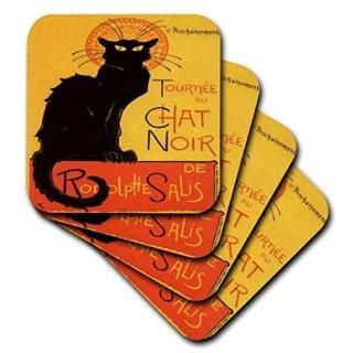 set-of-4-Ceramic - 3dRose cst_46907_3 Le Chat Noir Advertising Art Nouveau Black