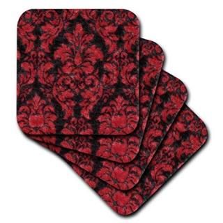 set-of-4-Ceramic - 3dRose cst_62562_3 Victorian Red N Black Damask-Ceramic Tile 