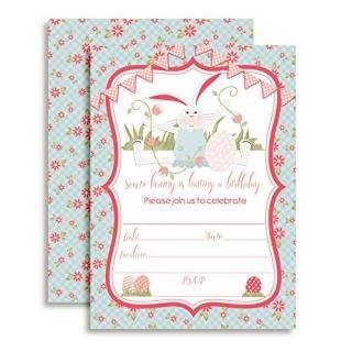 Bunny Birthday Party Invitations for Girls Ten 13cm x 18cm Fill In Cards with Fl
