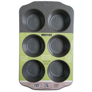 CasaWare Jumbo Muffin Pan 6 Cup Ceramic Coated Non-Stick Silver Granite by casaW