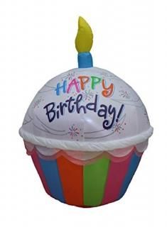 4 Foot Tall Cute Happy Birthday Inflatable Cupcake with Candle Lighted Blowup Pa