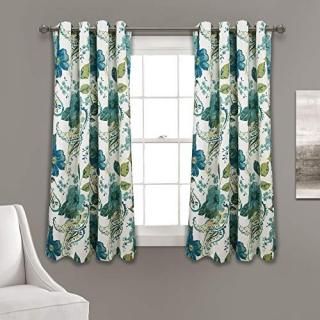 Floral Paisley Room Darkening Window Curtain Panels Blue 52x63 Set
