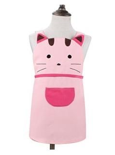 4 - Cute Girls Kids Toddler Cartoom Cat Embroidered Apron Cotton Children Apron 