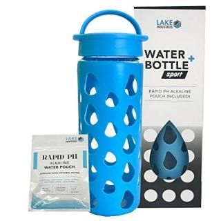 Lake Industries Alkaline SPORT Water Bottle+ -BPA Free Glass- Anti-Slip Silicone