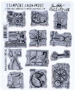 Stampers Anonymous Tim Holtz Cling Rubber Stamp Set 7 by 8.5-Inch Mini Blueprint