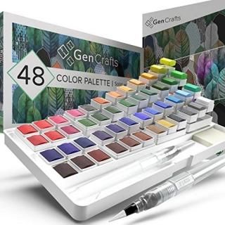 Watercolor Palette with Bonus Paper Pad by GenCrafts - Includes 48 Premium Color